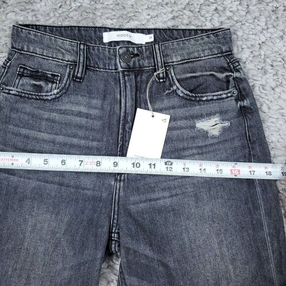 Hidden Zoey Mom Tapered Jeans Ripped High Rise Gray Busted Knee Size 25 - Picture 11 of 12